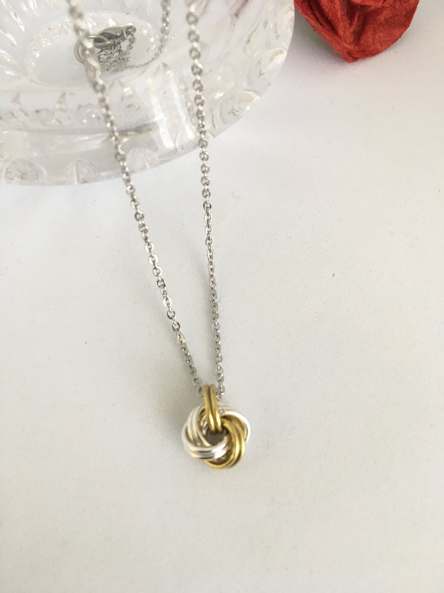 Brass and Silver Infinity Love Knot Necklace, 21st Anniversary Gift For Her