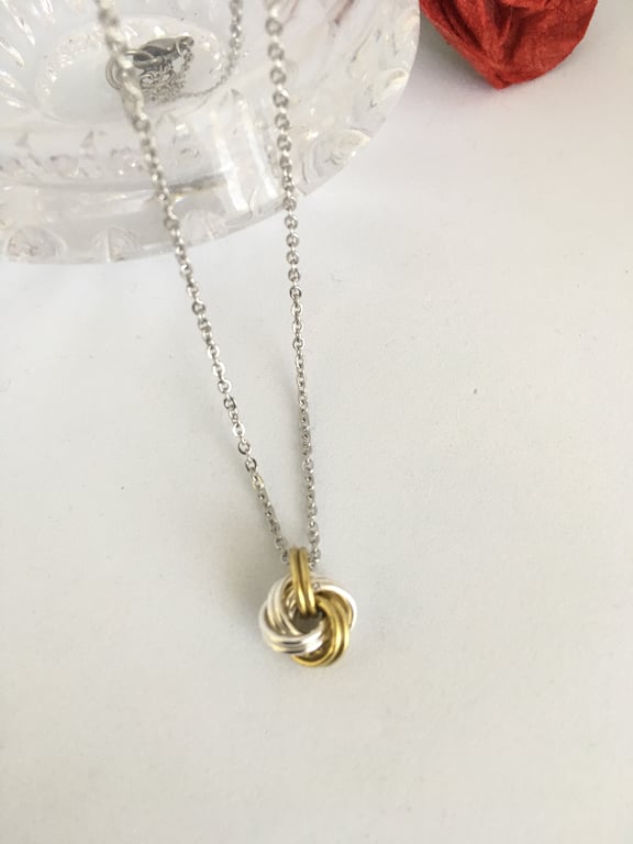 Brass and Silver Infinity Love Knot Necklace, 21st Anniversary Gift For Her