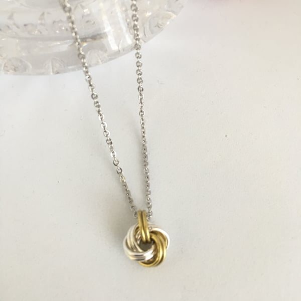 Brass and Silver Infinity Love Knot Necklace, 21st Anniversary Gift For Her