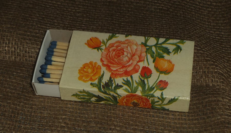 Decorated Matchbox Pretty Floral Napkin Decoupage Candles Kitchen Dining