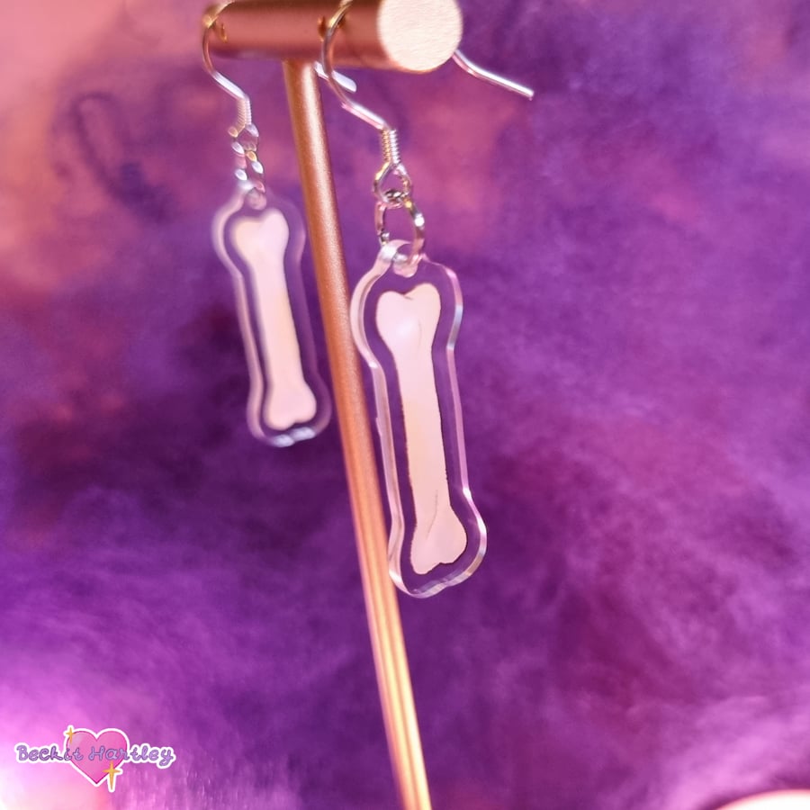 Bone Acrylic Earrings - Hook Earrings - Illustrated Accessories, Jewellery