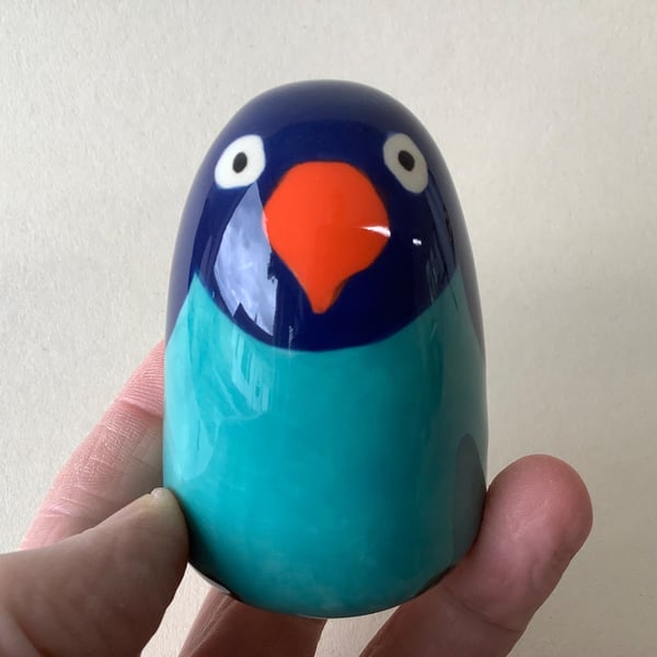 Medium Sized Wheel Thrown and Hand-Painted Ceramic Lovebird (7cm x 5.5cm)