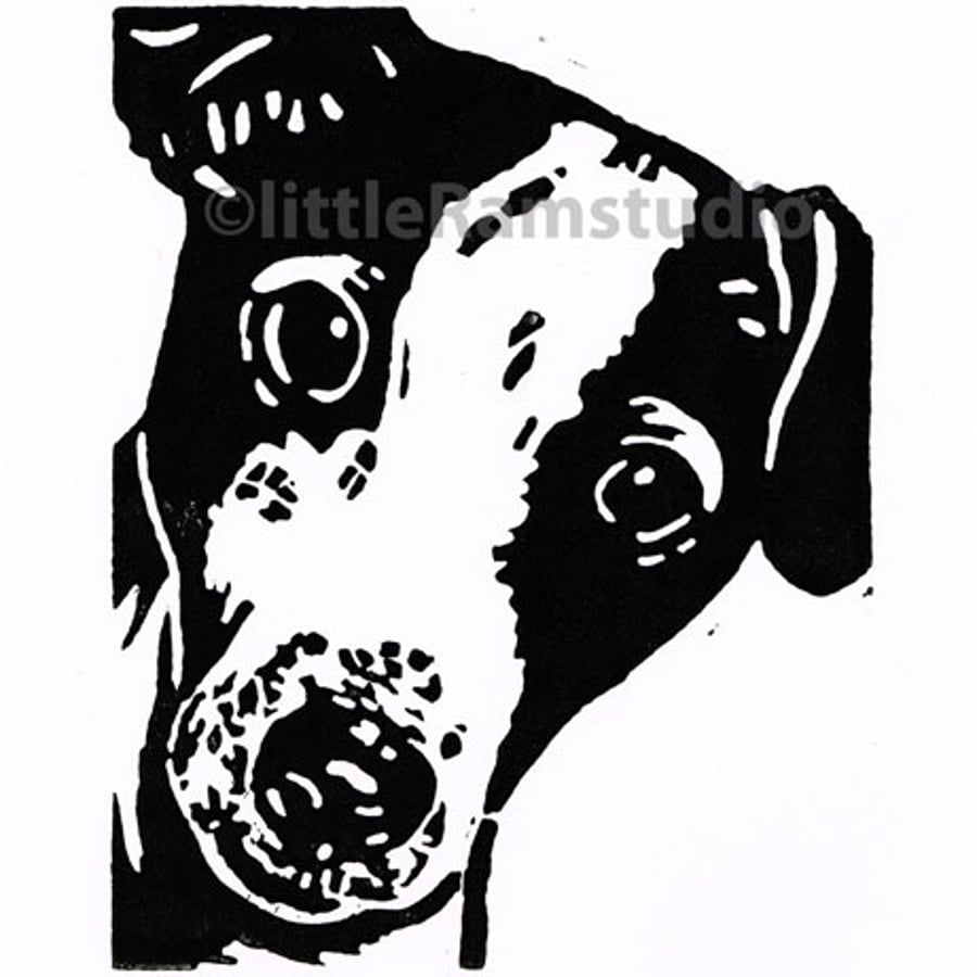 Jack Russell Dog - Original Hand Pulled Linocut Print