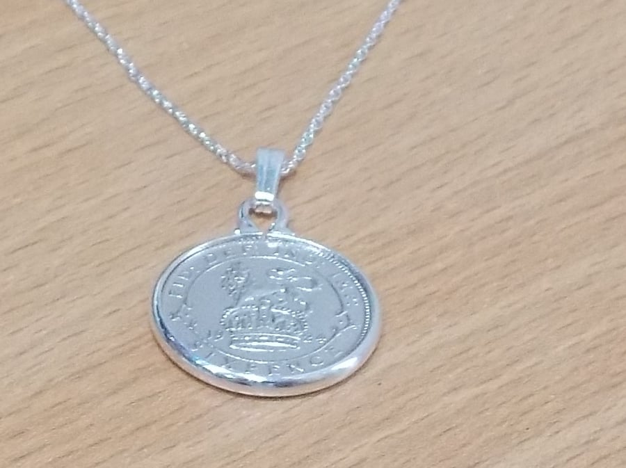 1926 100th Birthday Anniversary sixpence coin pendant plus 18inch SS chain gift