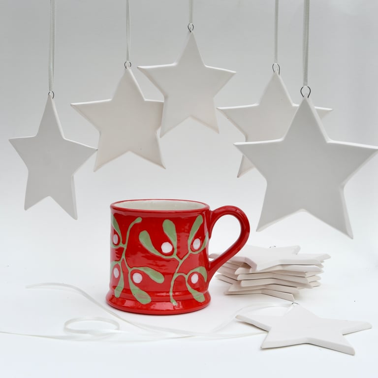 Christmas Red Mistletoe Country Mug - Hand Painted