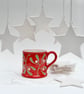 Christmas Red Mistletoe Country Mug - Hand Painted - Image 1