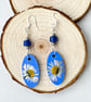Real Pressed Daisy Dangle Sliver Plated Wood and Bead Earrings - Image 3