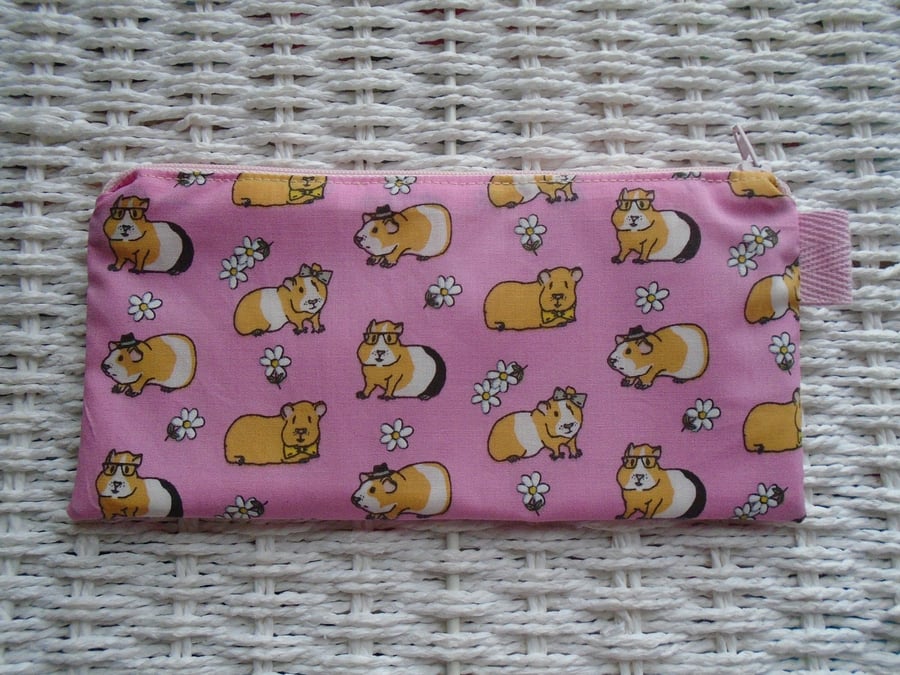 Pink Guinea Pigs Pencil Case or Small Make Up Bag.
