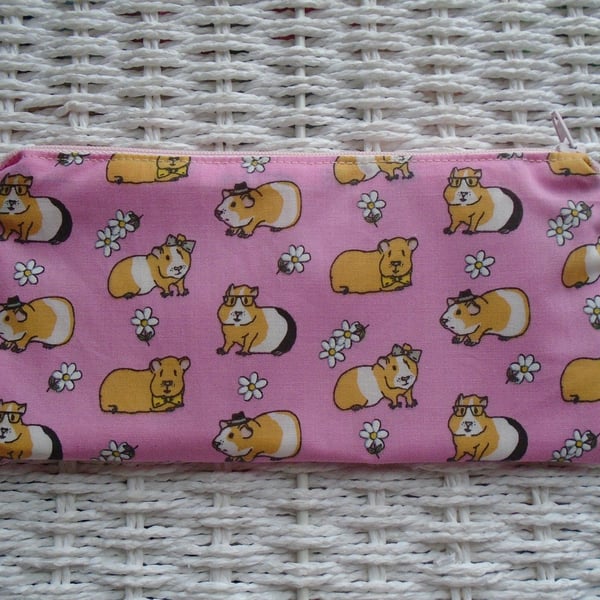 Pink Guinea Pigs Pencil Case or Small Make Up Bag.