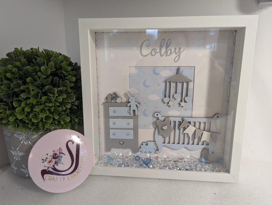 Personalised Baby Boy Box Frame, Blue Grey, New Baby, Gift Ideas, Personalised.