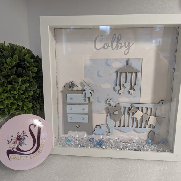 Personalised Baby Boy Box Frame, Blue Grey, New Baby, Gift Ideas, Personalised.