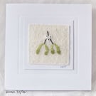 HAND EMBOIDERED MISTLETOE CARD WINTER CHRISTMAS