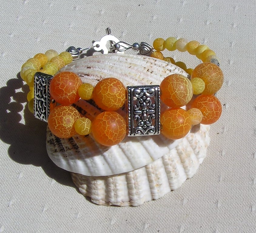 Frosted Orange Agate Chunky Gemstone Bracelet "Super Nova"