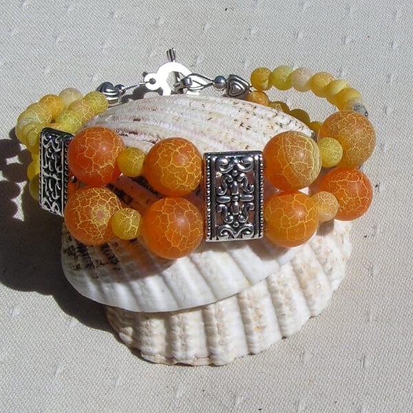 Frosted Orange Agate Chunky Gemstone Bracelet "Super Nova"