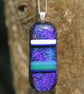 Handmade Blue and purple dichroic banded pendant, fused glass necklace  SKU F38 - Image 4