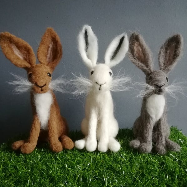 Needle felted hare, Brown, white or grey hare sculpture