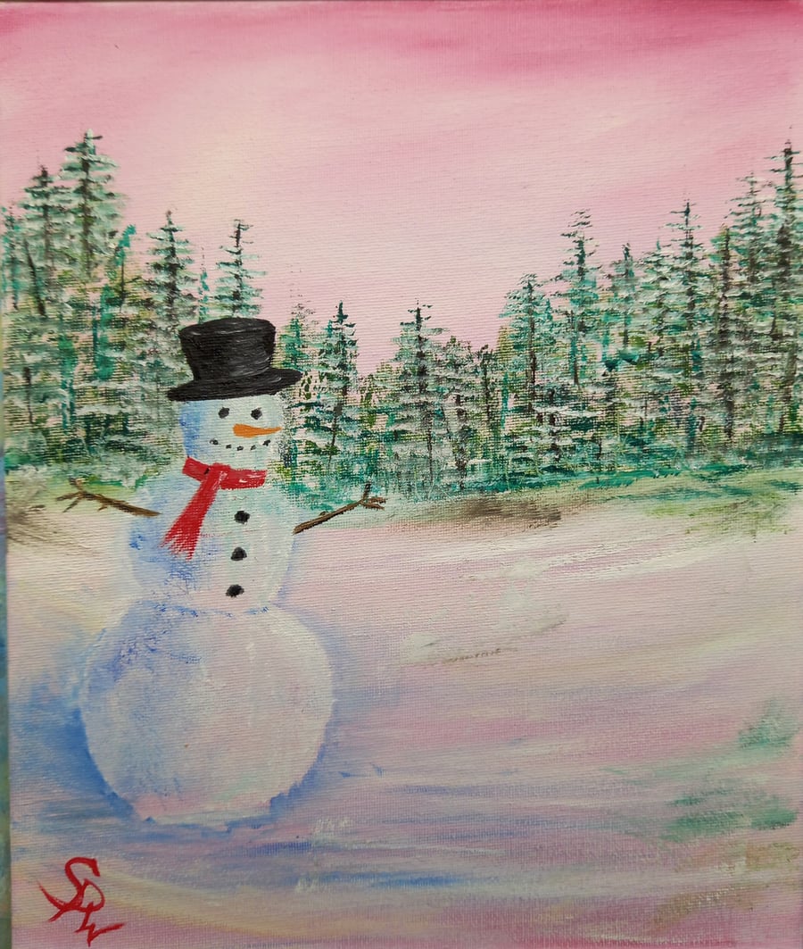 Snowman Oil Painting  