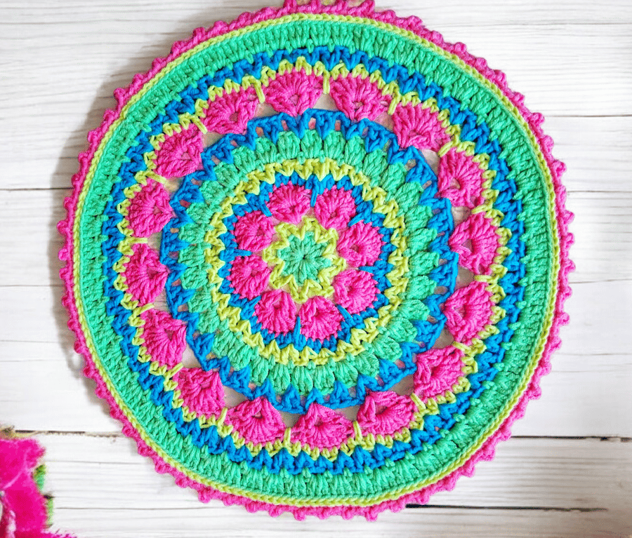 Bright crochet African flower mandala doily table mat