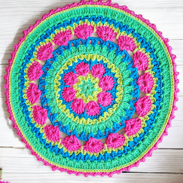 Bright crochet African flower mandala doily table mat