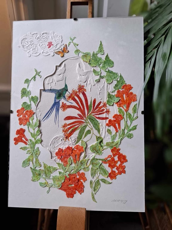 Painting Incorperating Water Colour, Mixed Media And Collage Framed Free P&P