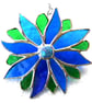 Blue Flower Stained Glass Suncatcher Green Bright