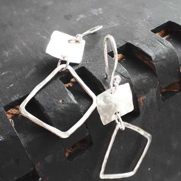 Sterling Silver Abstract Design Drop Earrings