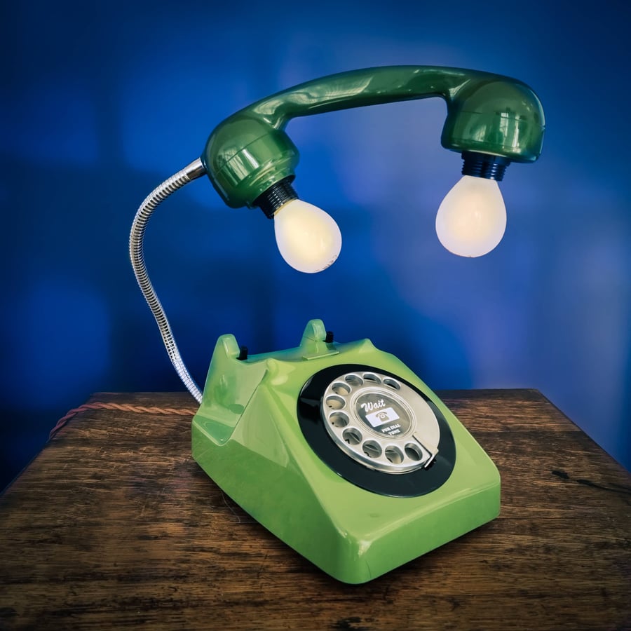 Upcycled Retro Vintage GPO Rotary Telephone Lamp Green