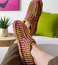Apple & Magenta Crochet Cozy Slipper Socks - Image 5