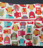 Small funky zipped pouch with white elephants on scarlet red background