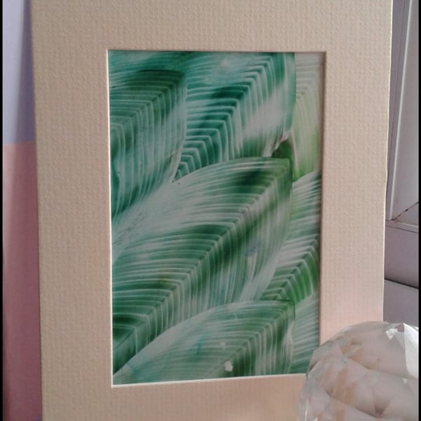Green feathers encaustic art painting 