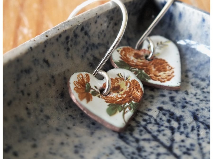 Heart shaped floral enamel earrings