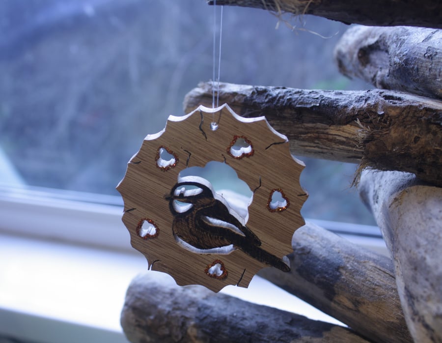 Wooden Oak Bird Christmas Decoration