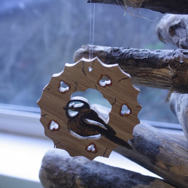 Wooden Oak Bird Christmas Decoration