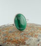 Green stripy malachite and sterling silver ring