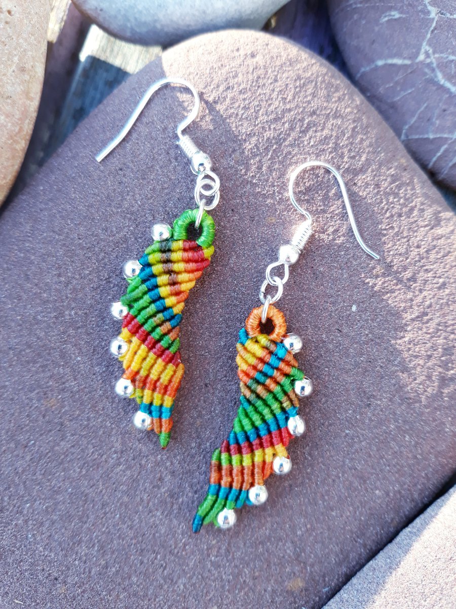 Macrame Rainbow Angel Wing Earrings 