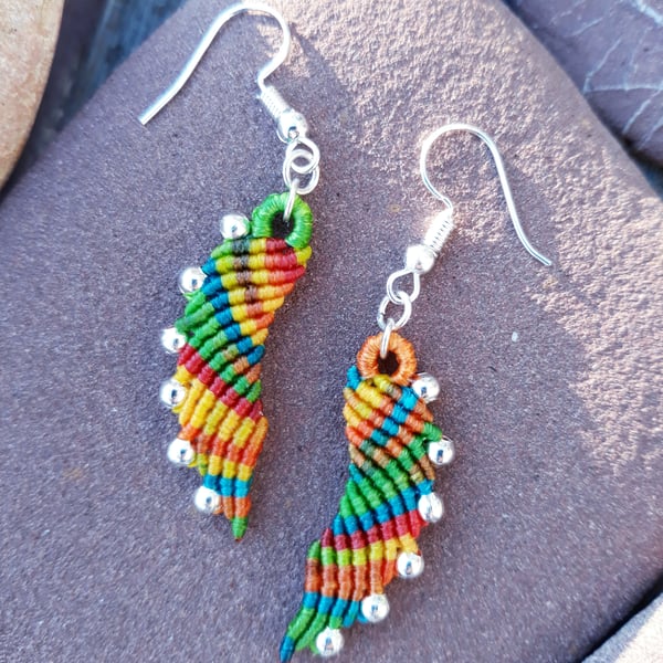 Macrame Rainbow Angel Wing Earrings 