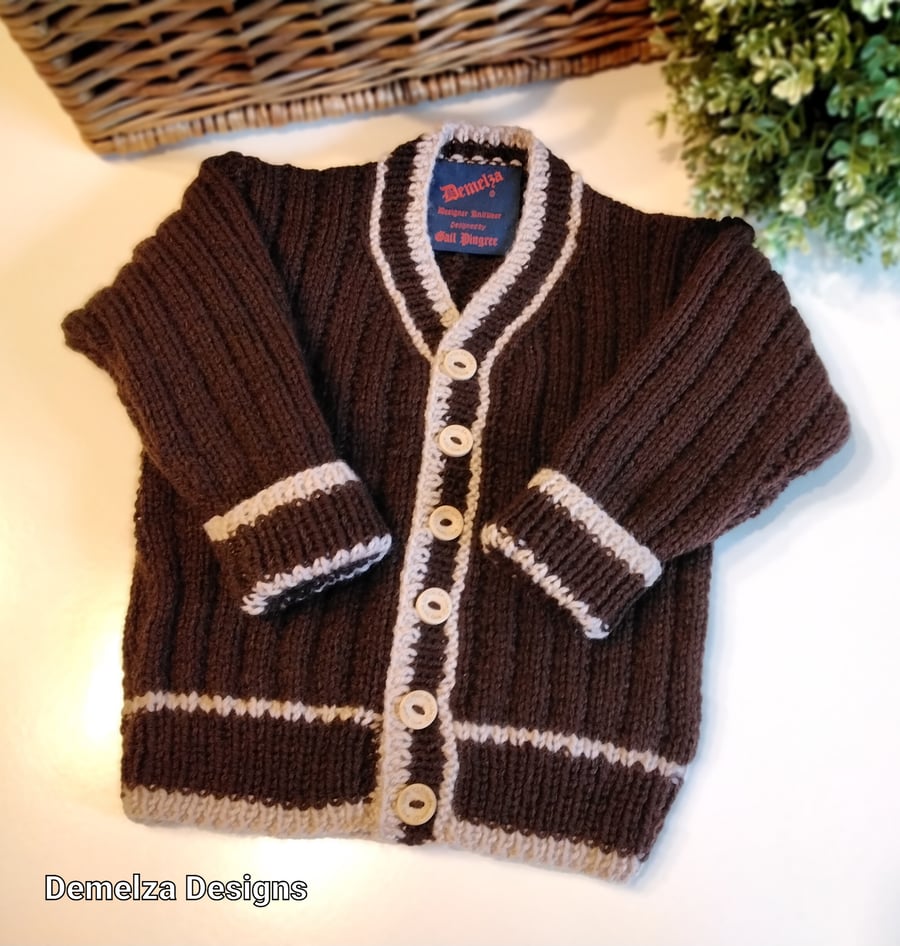 Baby Boy's  Hand Knitted Cosy Warm Cardigan  6-12  months size