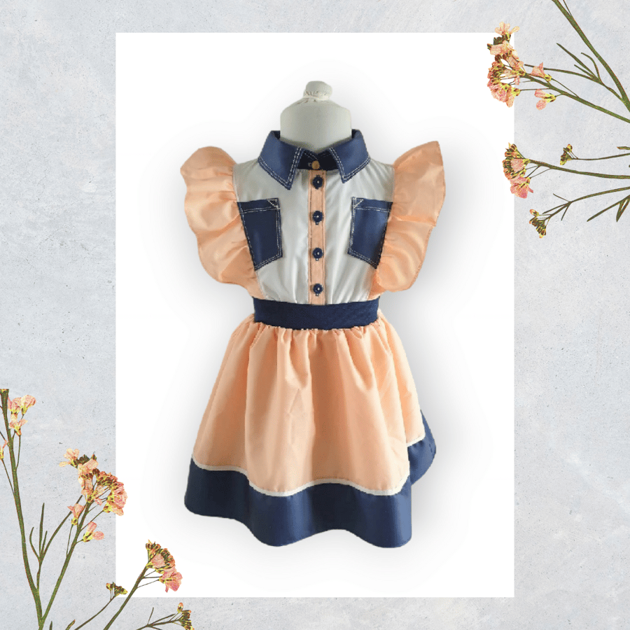 Colour Block Nautical Dress in Navy, White, Peach. 4-5yrs