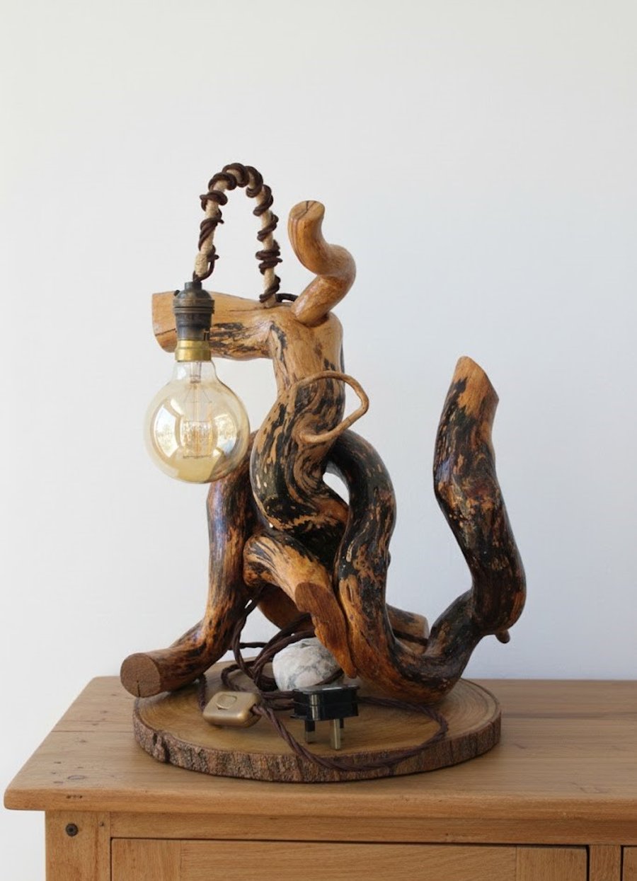  Driftwood Table Lamp, Rustic Wooden Floor Lamp, Bedside Lamp, Farmhouse Lamp