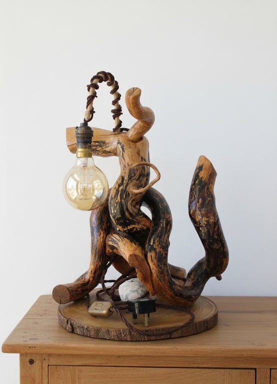  Driftwood Table Lamp, Rustic Wooden Floor Lamp, Bedside Lamp, Farmhouse Lamp