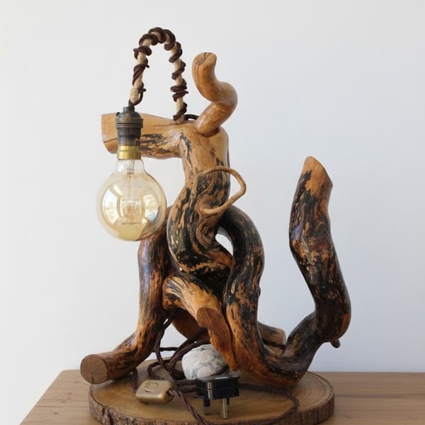  Driftwood Table Lamp, Rustic Wooden Floor Lamp, Bedside Lamp, Farmhouse Lamp