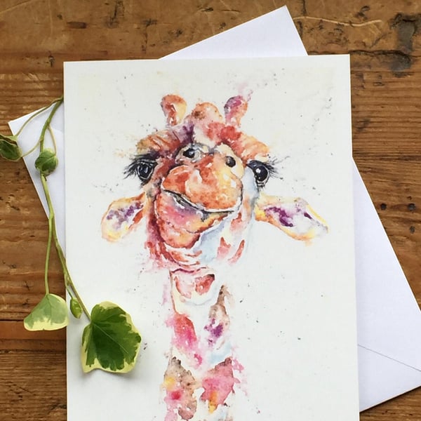 Giraffe Card, Giraffe Greetings Card, Art, Wildlife Art, Note Card, Art Card, Bi