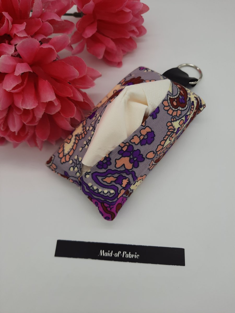 Purple pattern tissue holder keyring. 