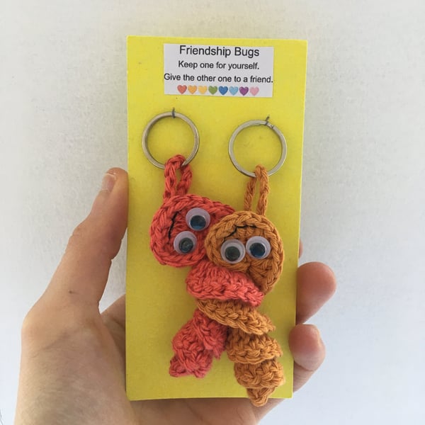Crochet Friendship Bug Keyring, Red And Orange, Best Friend Gift
