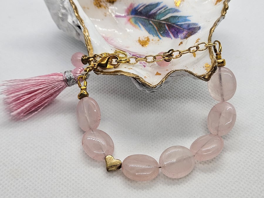Rose quartz tassel bracelet