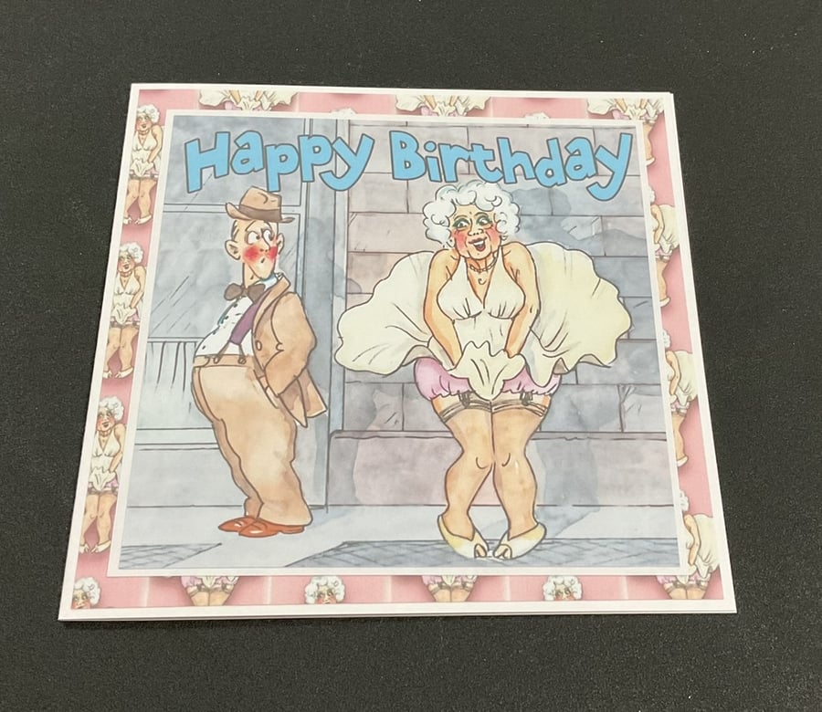 Handmade Funny Wrinklies at the Movies 6 x6 inch Birthday card -  7 Year Itch