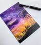 Sunrise sky. Silhouette tree. Printed card. Rural scene. Yorkshire.  - Image 3