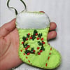 Green Felt Embroidered Stocking Christmas Yule Pagan