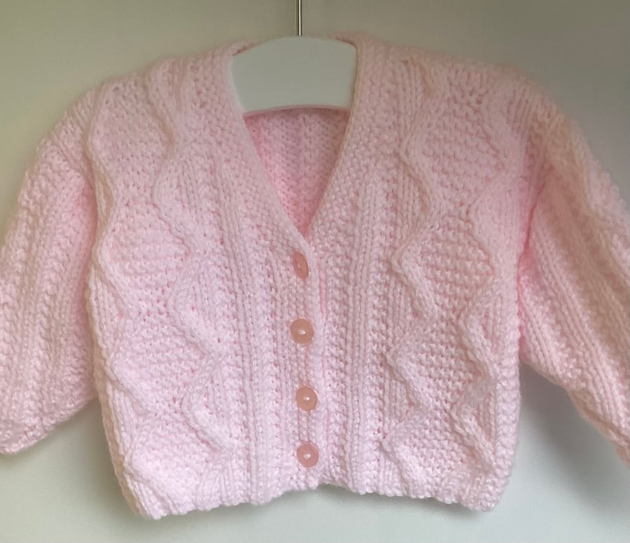 Baby cardigan pink aran 6-9 months 