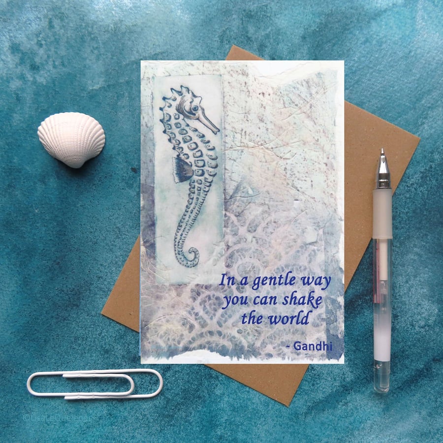 Gandhi shake the world inspirational quote greeting card plastic free
